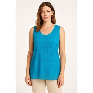 Belle Amie PXL Blue Lace Sleeveless Top Tank Blouse Stretch Floral Eyelet